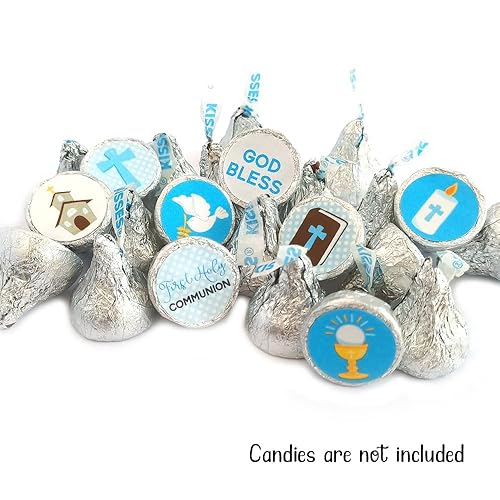 Miniatura 3 de Boy First Holy Communion Labels for Hershey's Kisses Chocolates by Adore By Nat - Blue Candy Sticker - Set of 240