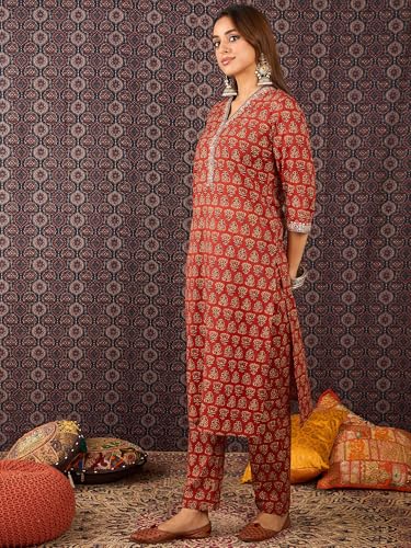 Image of INDO ERA Women's Cotton Ethnic Co-Ord Set | Kurta Pant Set | Stylish Cotton Suit Set for Women | Co Ord Set For Women Stylish |