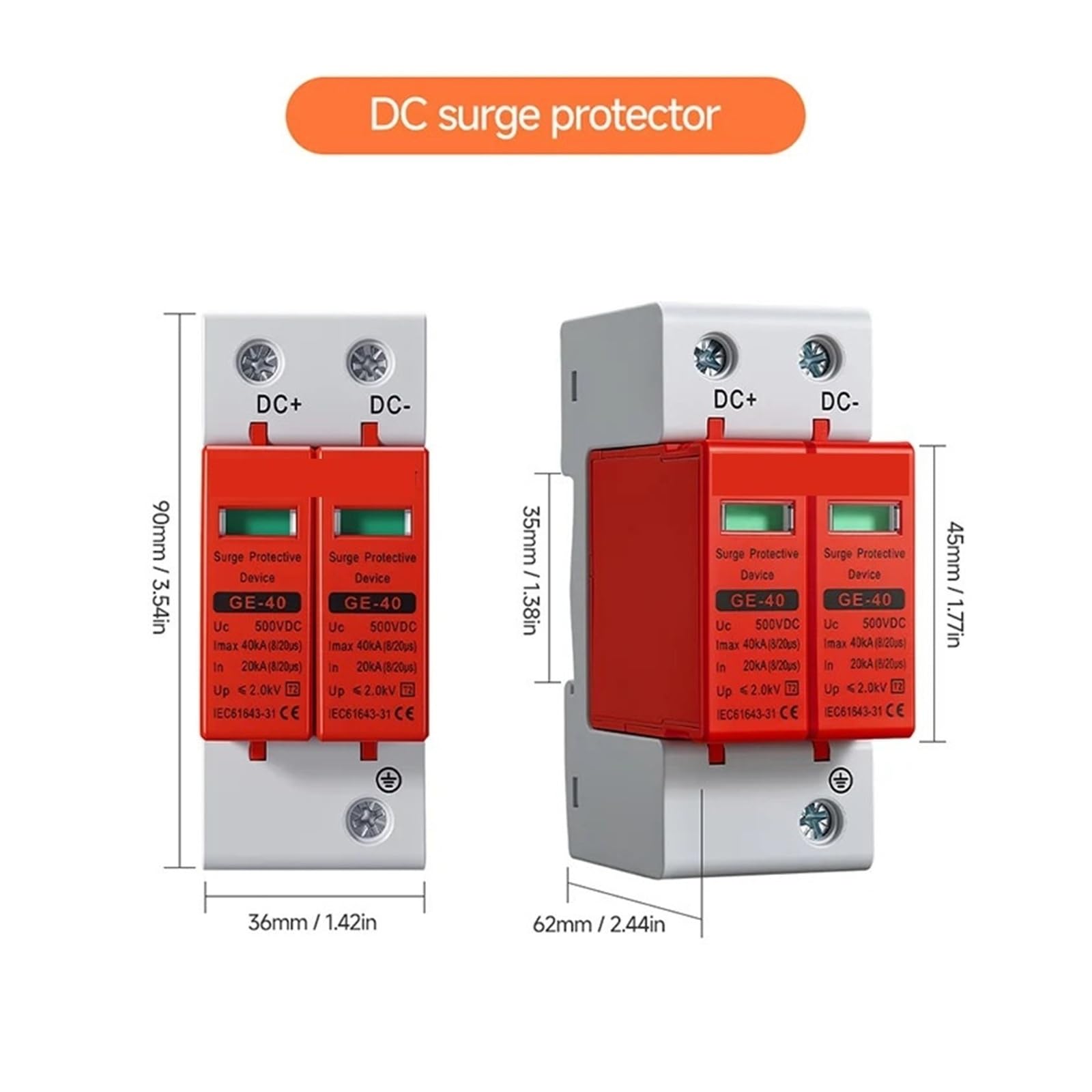 Urządzenie przeciwprzepięciowe do domu, 1 sztuka, 20KA ~ 40KA DC 600/800/1000V 10KA ~ 20KA, niskonapięciowe urządzenie chroniące przed przepięciem