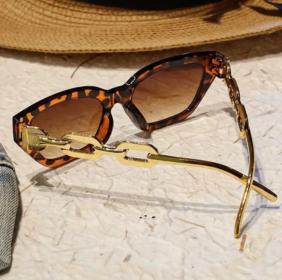 AYDLH0 Cat Eye Havana Gold Chain Legs Black 50 mm Women's Sunglasses4