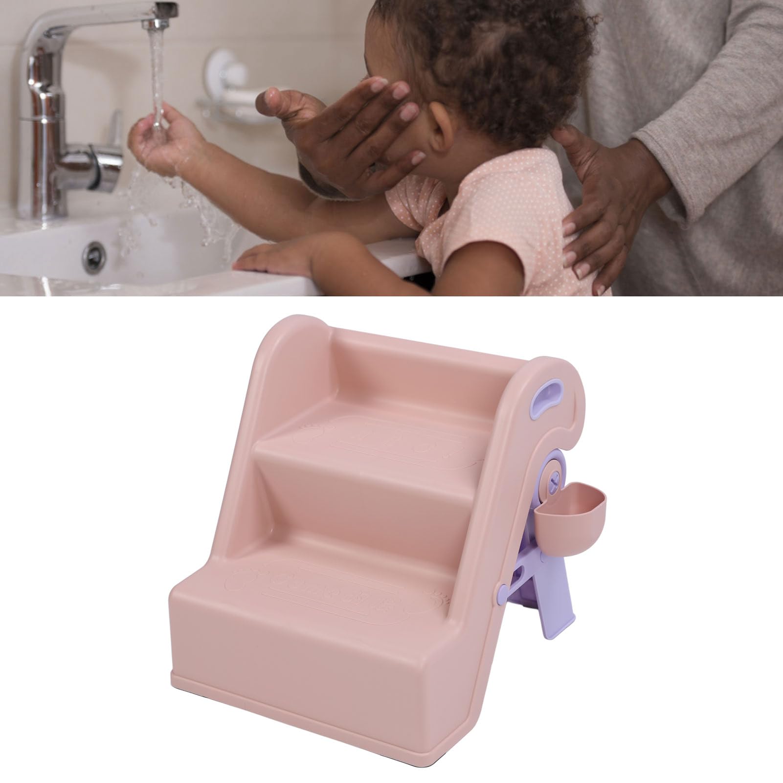 Sgabello da Bagno per Bambini a 2 Gradini con Cestini Laterali per L'addestramento Al Vasino Sgabello per Gradini per gli Oggetti Essenziali dei Bambini Materiale: Plastica (Rosa)