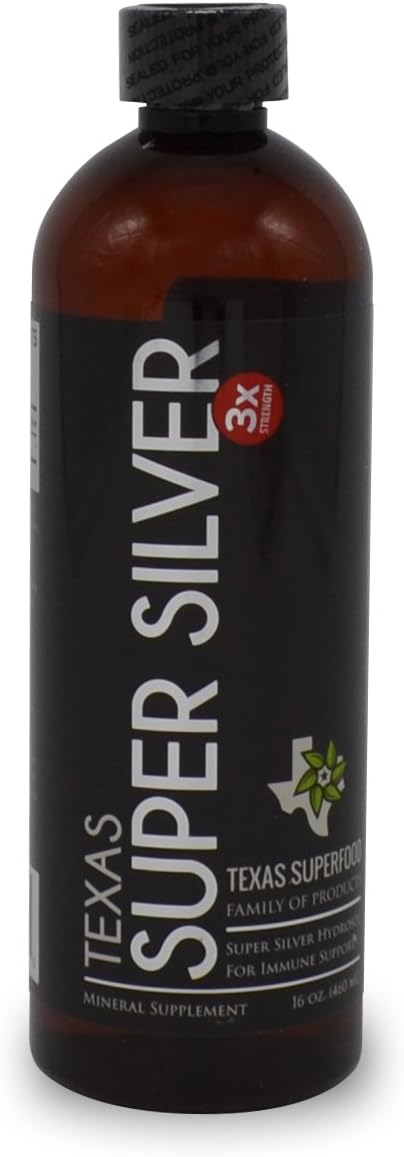 Texas SuperFood - Super Silver, Mineral Supplement, Hydrosol for Immune Support, 30 ppm Liquid Silver Hydrosol Solution, Colloidal Silver Liquid, 16 oz, 30 Servings