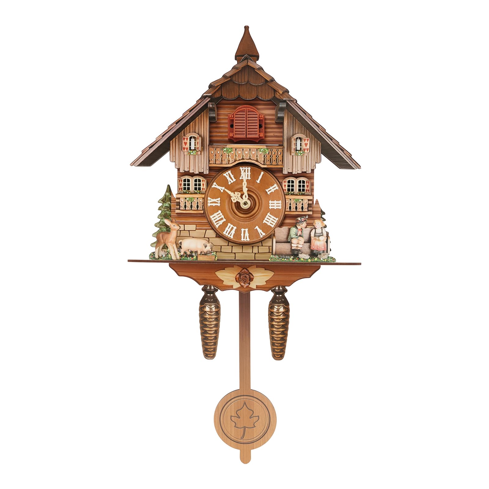 OBLLER Wooden Cuckoo Wall Clock with Pendulum and Adjustable Chime