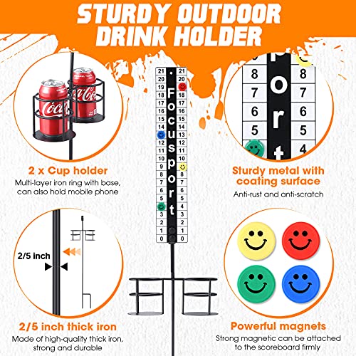 Focusport Cornhole Scoreboard With Drink Holder, Metal Magnetic Score Keeper With Drinkholder Stake And Powerful Magnet, Hold Your Phone And Drinks, Keep Track Of Score For Outdoor Game (1 Pack) #TOP1