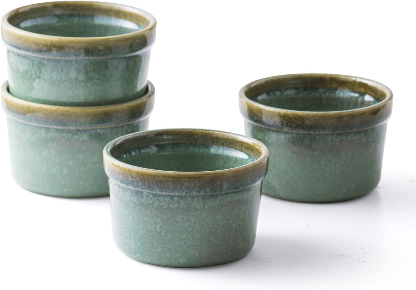 Ramekins 8 oz Oven Safe for Creme Brulee, Souffle Dishes - Ceramic Baking Bowls Set of 4 for Pudding Cups, Custard, Ice Cream, Dips and Appetizers - Moss Green