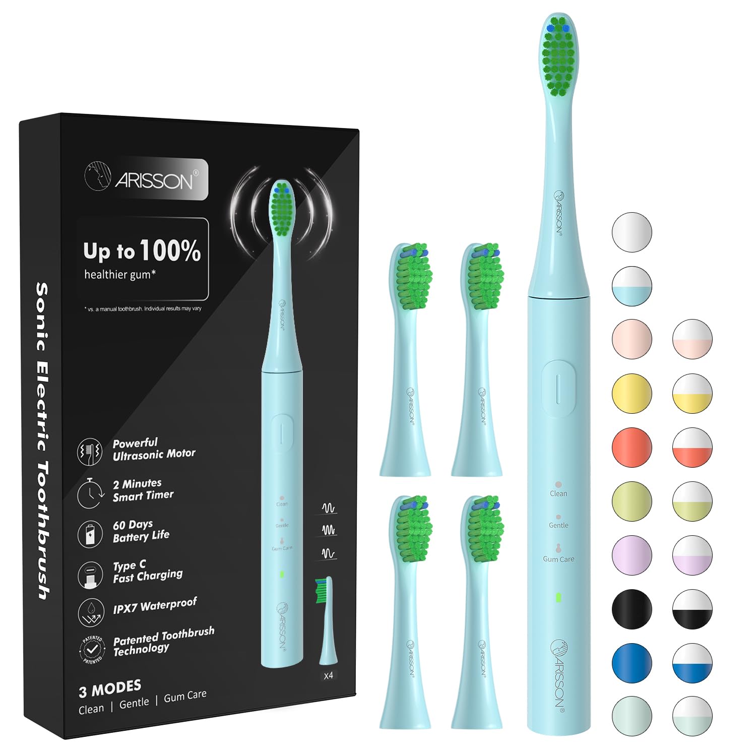 Arisson Sonic Electric Toothbrush for Adults and Kids with 4 Brush Heads, Type C Fast Charging, 40,000 VPM, 3 Mode with 2 Minutes Smart Timer, 1.6 Oz-Jet Stream-image-25