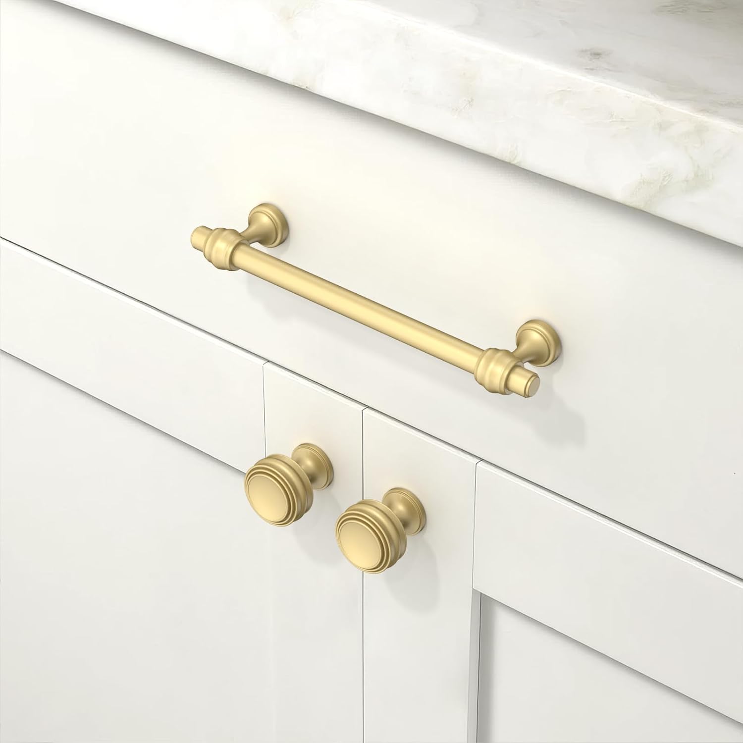 10 Pack Brushed Gold Kitchen Cabinet Knobs 1-1/10 Inch(28.5mm) Cabinet Pulls Drawer Knobs Cabinet Hardware Zinc Knobs for Dresser Drawers