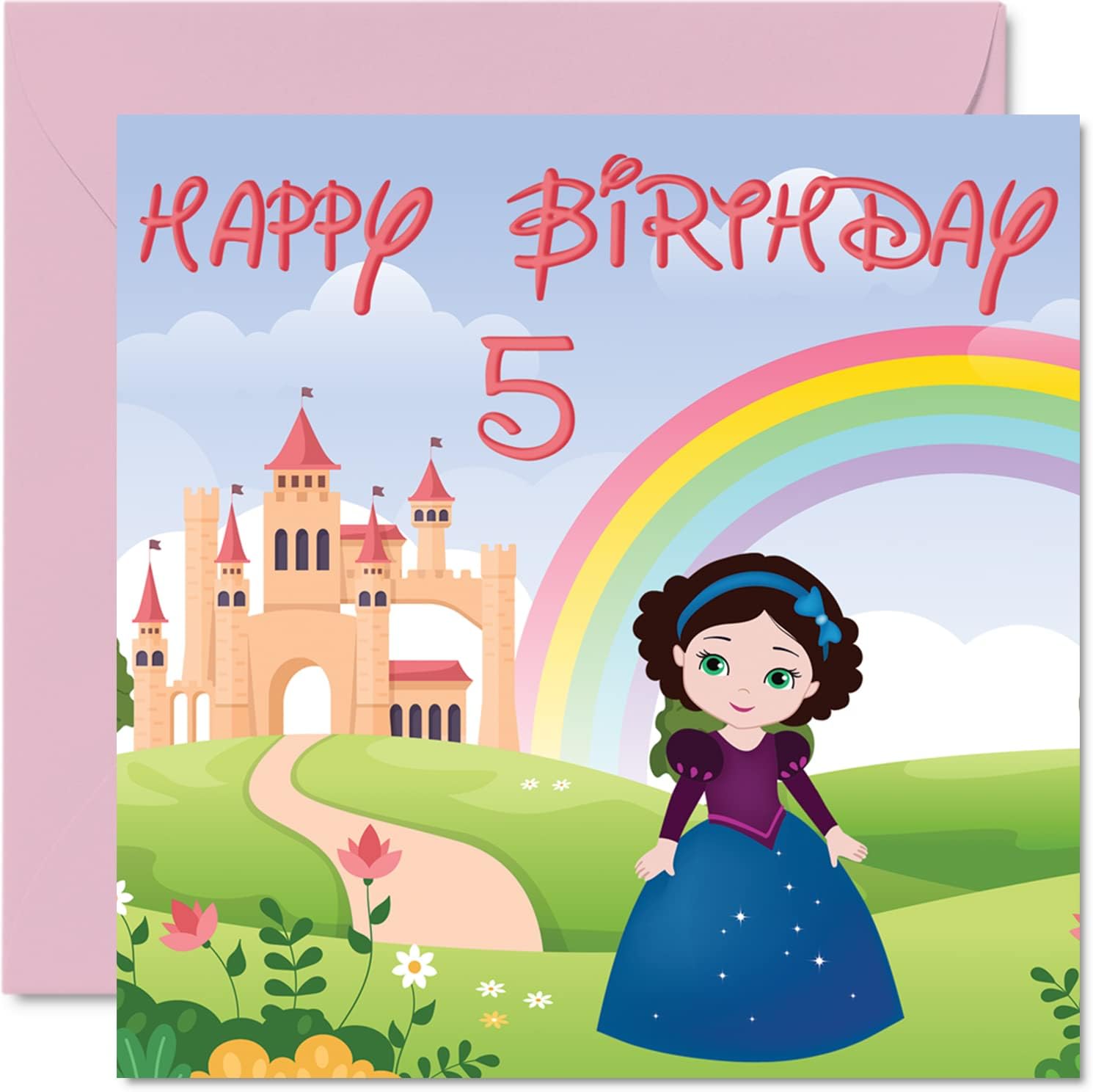 Light Pink Watercolor Smudged Rainbow Unicorn Birthday Card Template