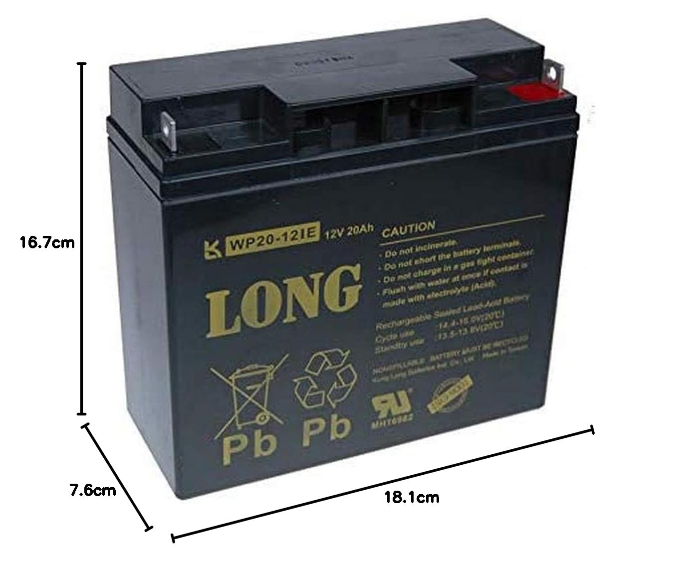 LONG PBLO-12V020-F3AD - Batería DeepCycle AGM F3 (WP20-12IE, 12 V, 20 Ah)