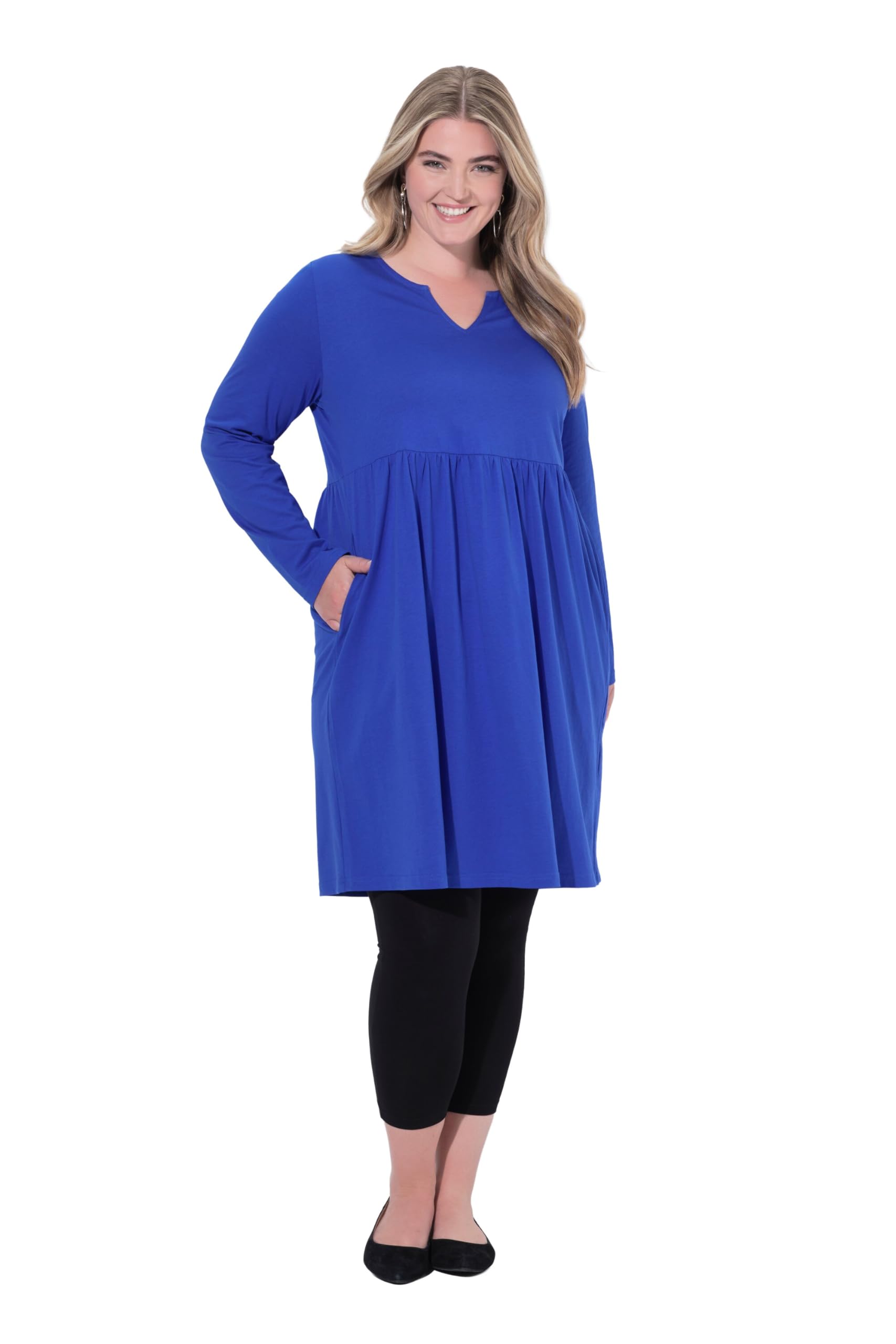 Ulla Popken Damen große Größen Übergrößen Plus Size Jerseykleid, A-Linie, Tunika-Ausschnitt, Langarm 844586