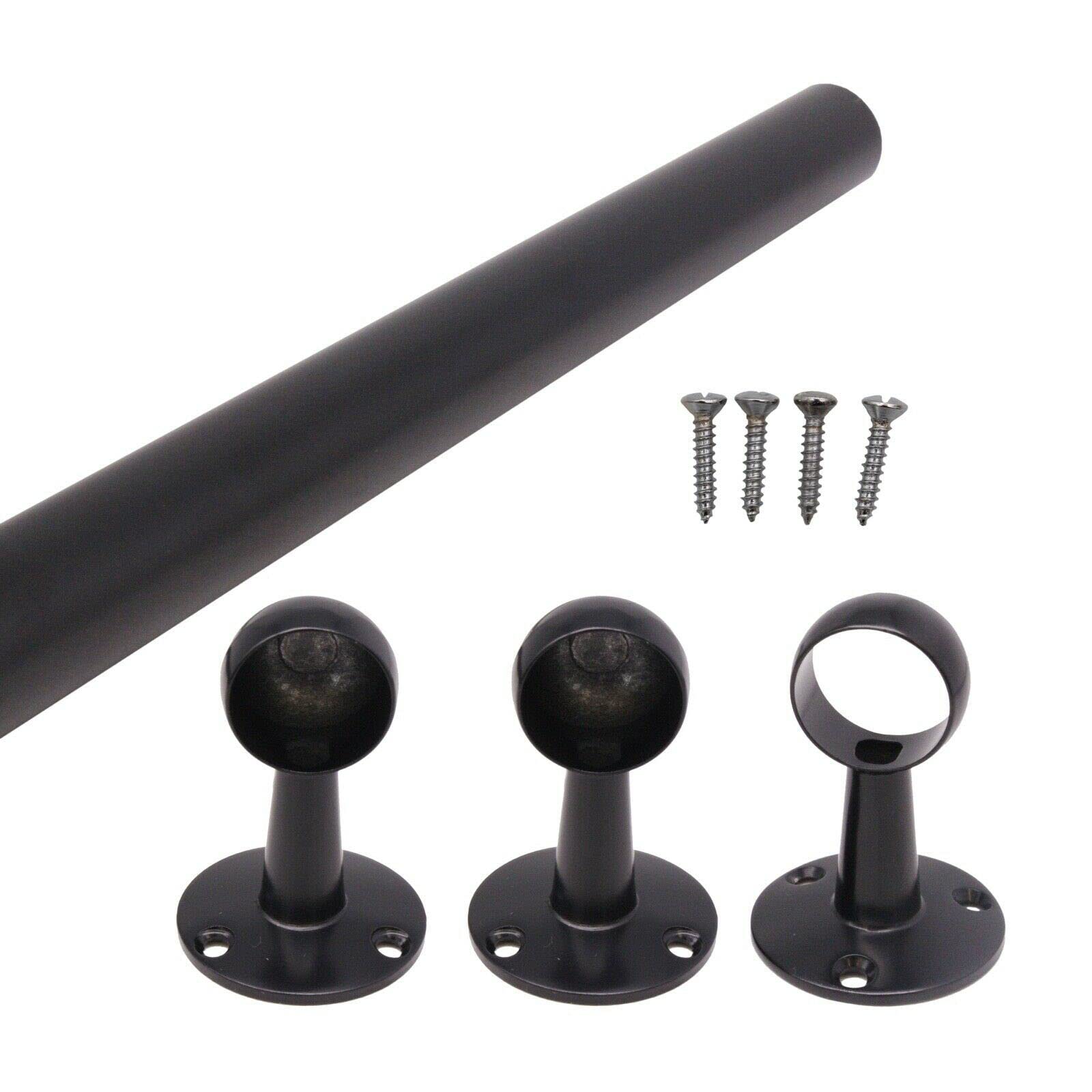 Wardrobe Rail Black Mounted Kit for Clothes Hanging (1 rail, 2 end brackets, 1 centre bracket, screws) (25 x 2500 mm)