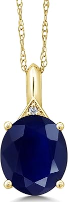 14K Yellow Gold Blue Sapphire and White Diamond Women's Pendant Necklace For Women (5.62 Cttw, Oval 12X10MM with 18 Inch Chain)
