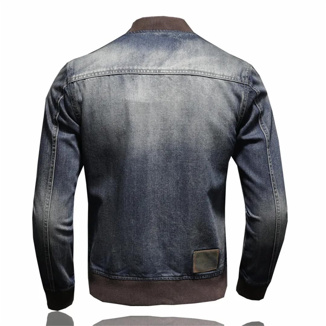 Męska naszywka vintage sprana niebieska kurtka baseballowa denim płaszcz kurtka dżinsowa