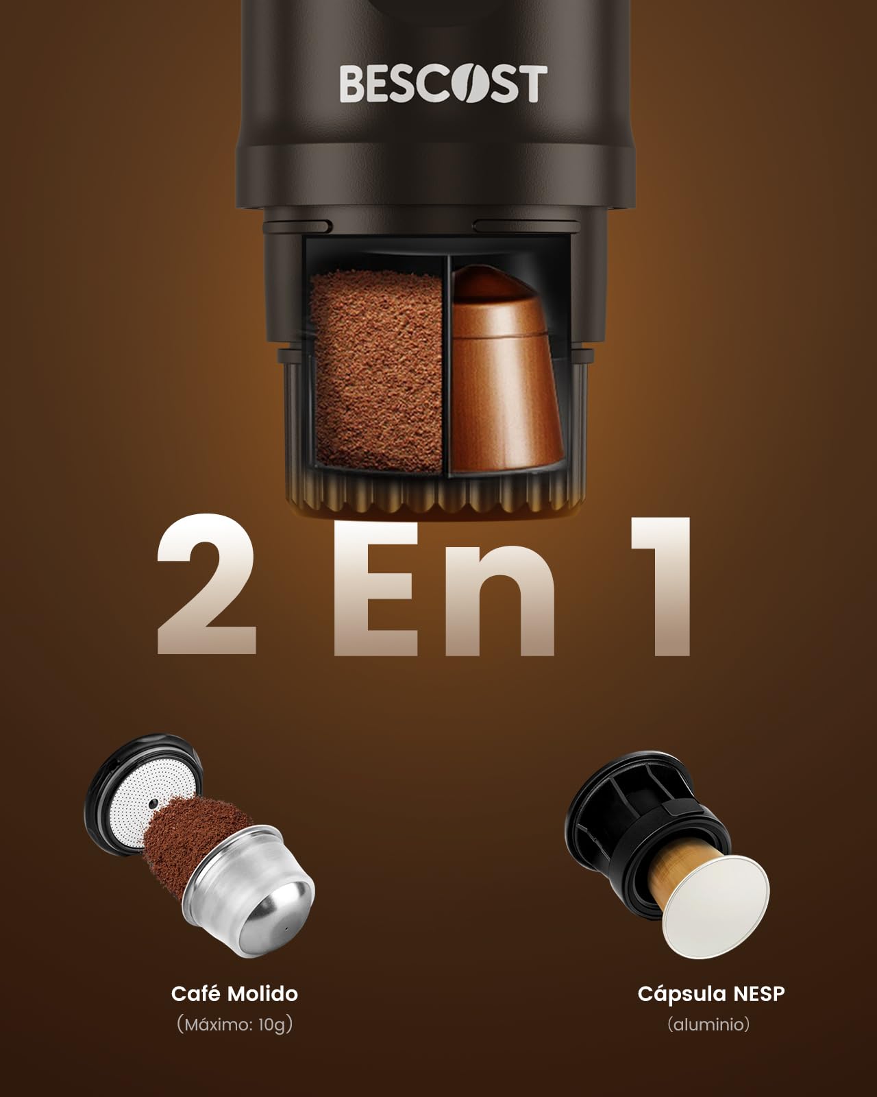 Cafetera Portátil Cápsulas Espresso, Máquina de Café Portátil de 20 Bares, USB-C, 9600mAh, Compatible con Cápsula y Café Molido, Calefacción en 3" minute para RV, Camping, Barco, Oficina