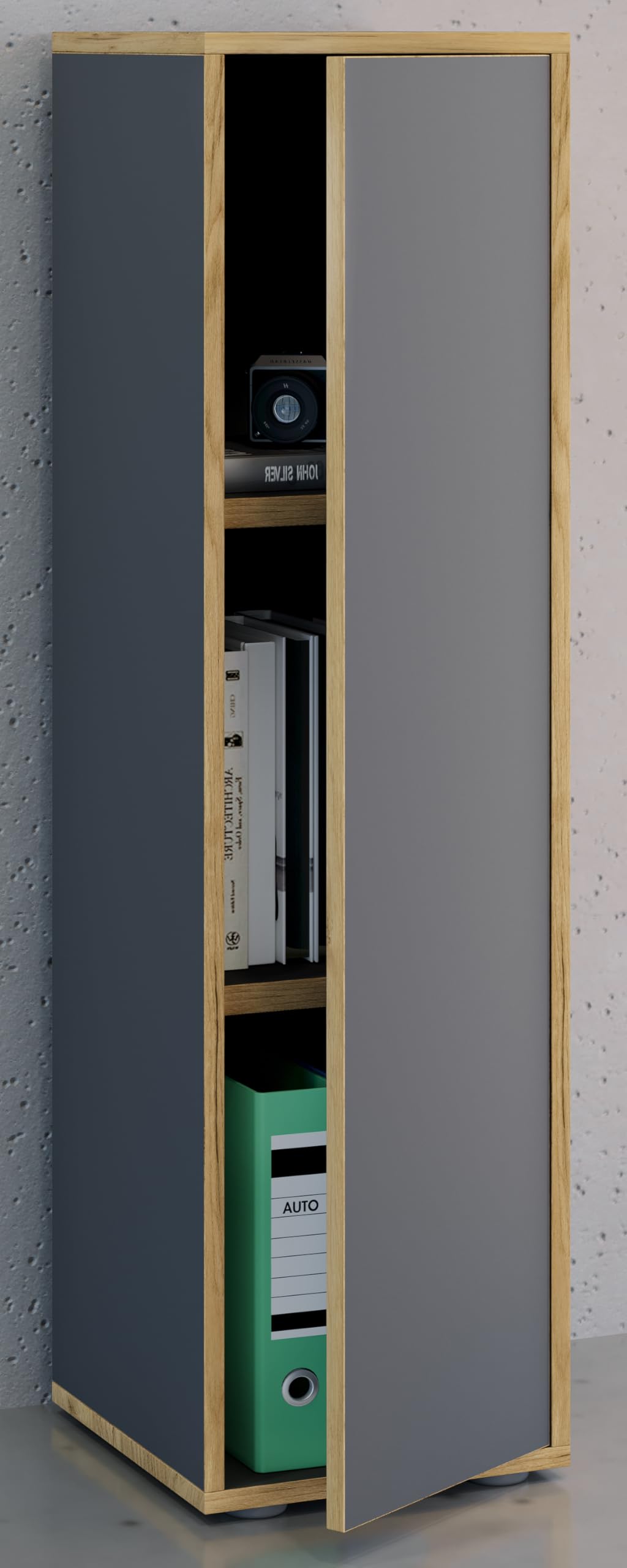 VCM Holz Büroschrank Ordner Aktenschrank Büromöbel Schrank Salia 3-fach Breite 30 cm Drehtür Anthrazit