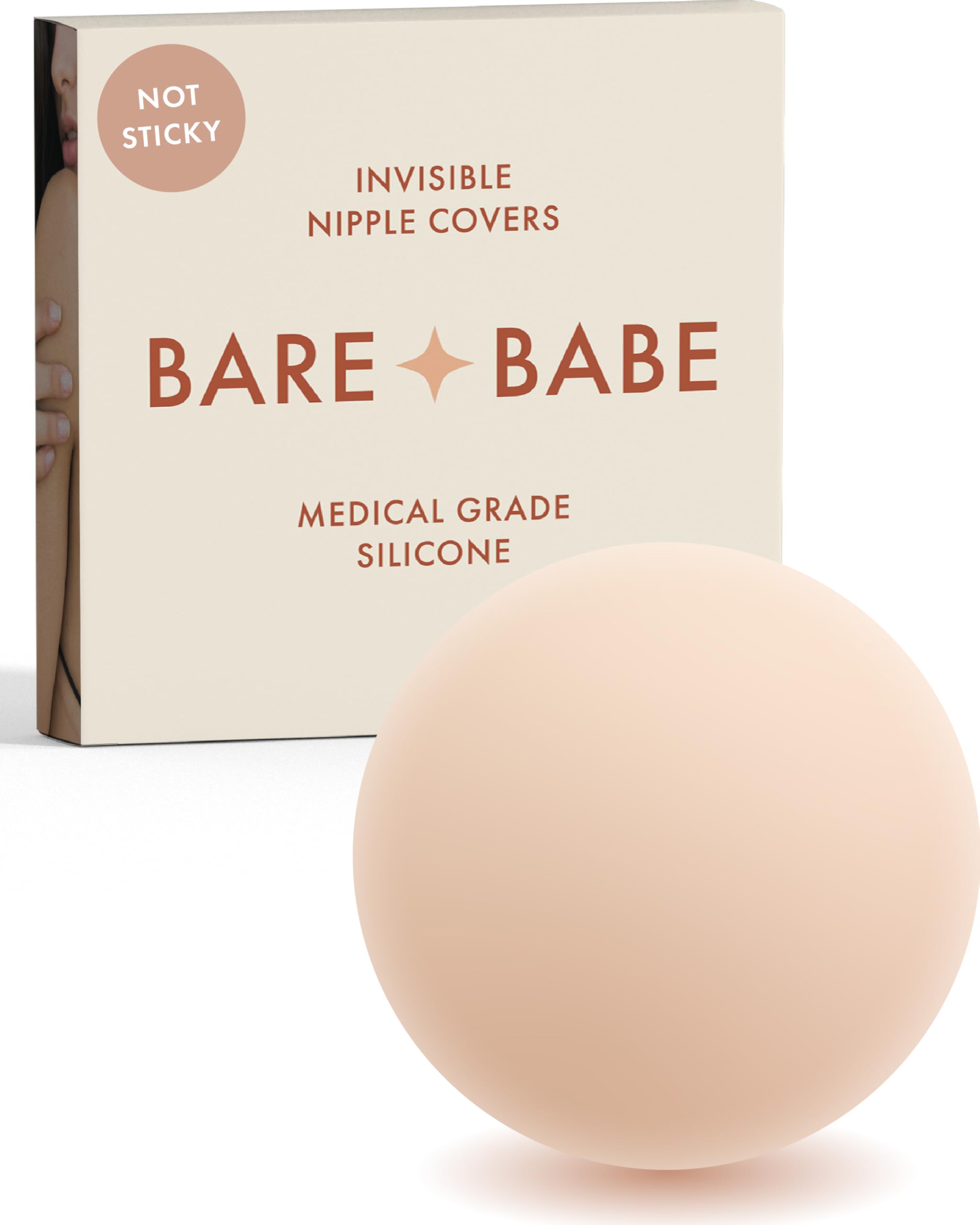 Bare Babe Grippy Not Sticky Nipple Covers - Cakes Reusable Non-Adhesive Nipple Pasties for Women - Silicone Strapless Bra, Creme, X-Large (Fits DDD-F)