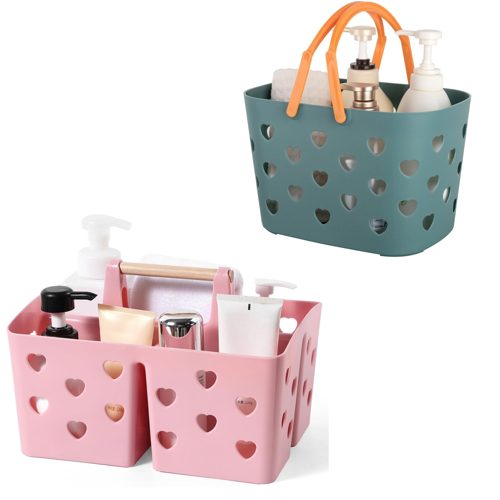 Anyoifax Portable Shower Caddy Cleaning caddy Plastic Basket with Wood Handle Divided Shower Tote Storage Organizer for Bathroom