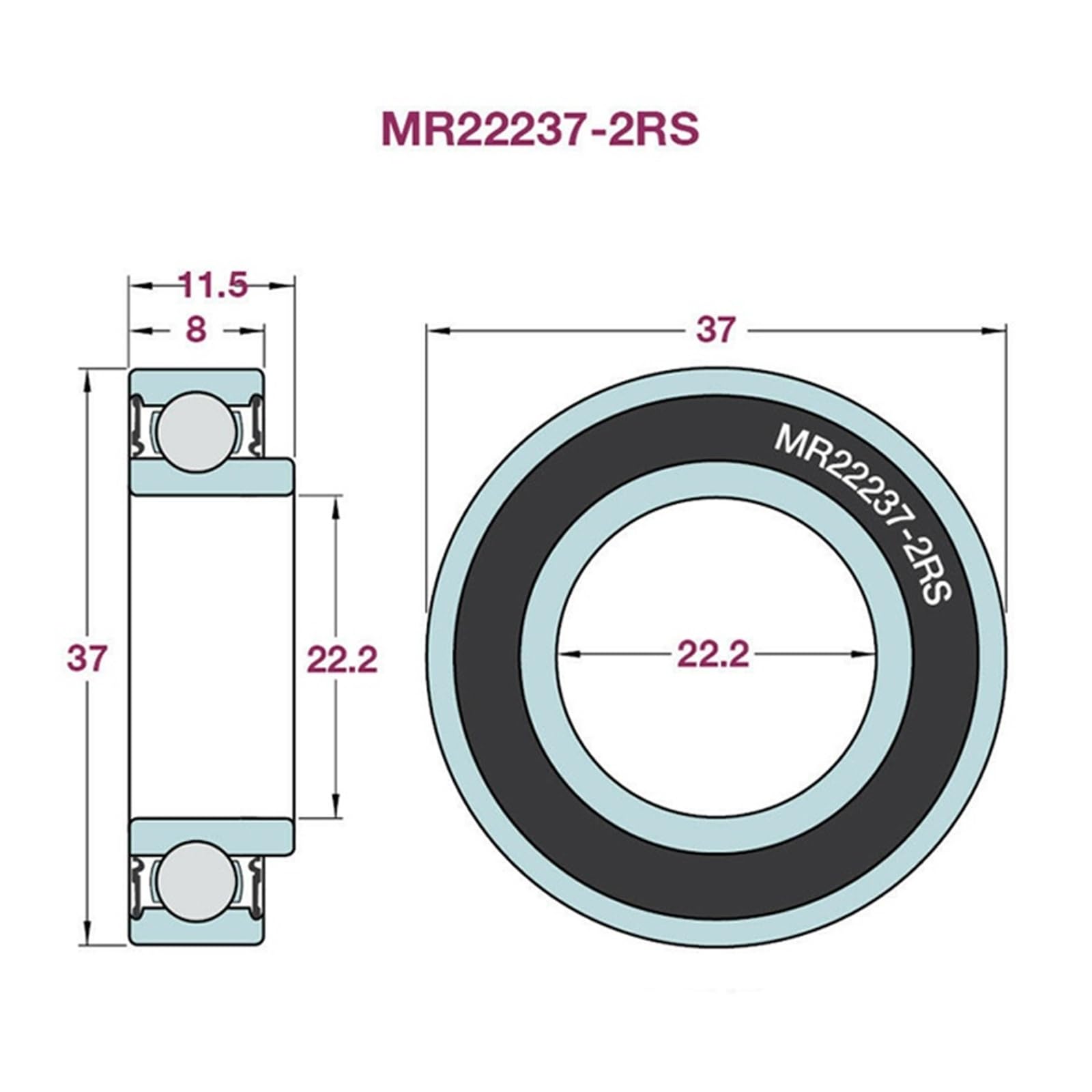 1 ud. rodamiento de bolas cerámico MR22237-2RS / 22.2x37x8x11.5