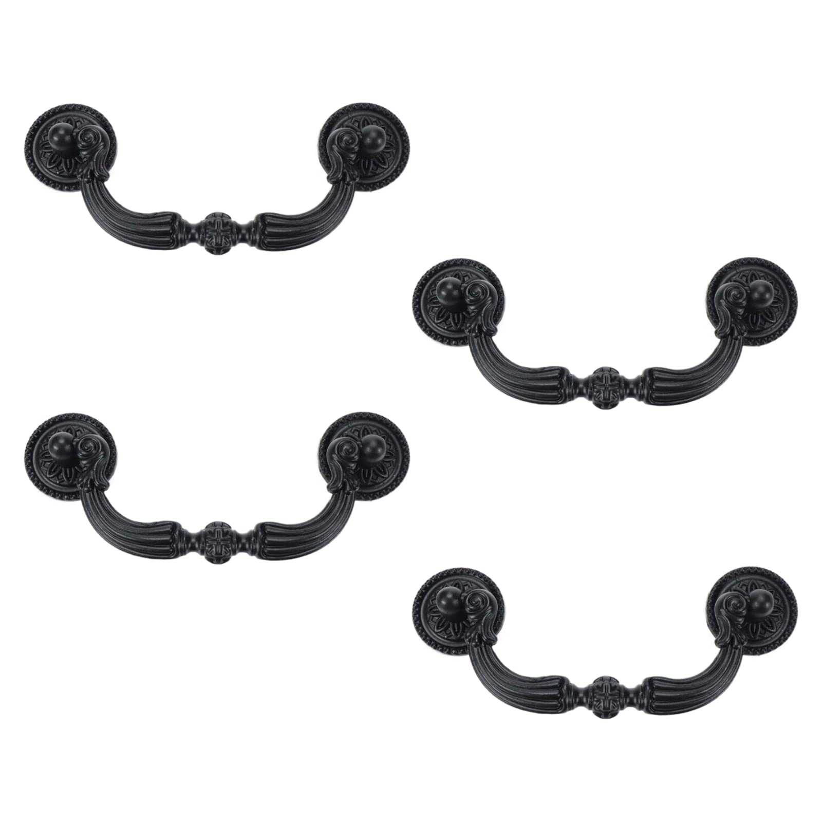 FarBoat 4 Sets Vintage Style Drop Pulls 4.7-Inch Length Antique Carving Bail Handles Zinc Alloy Hardware for Doors Furnitures Woodboxes (94mm/3.7" Hole Centers, Black)