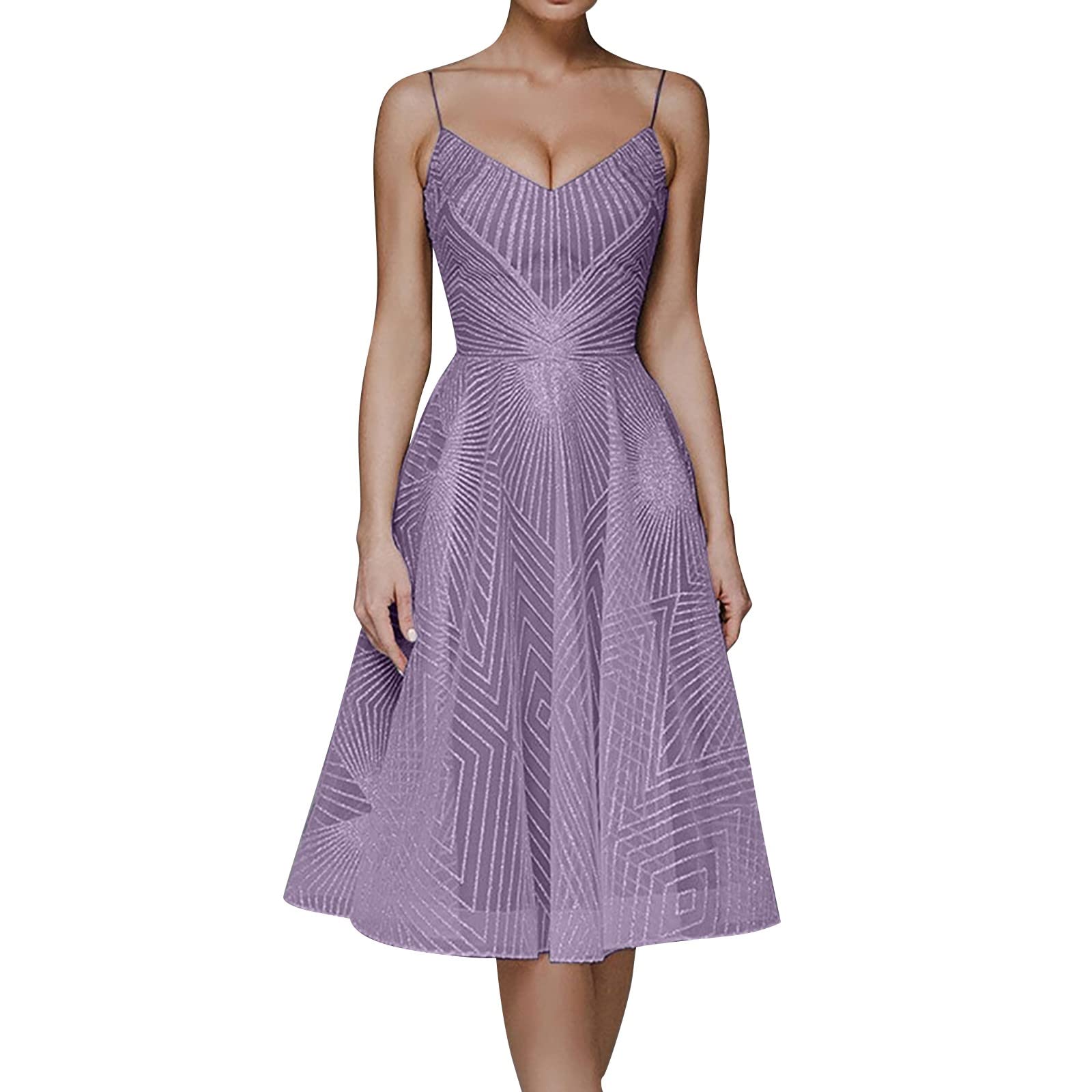 Swing Cocktailkleid Damen Festlicher Kleid Spaghettiträger Lange Ballkleider V-Ausschnitt Spitzenkleid Elegant Abendkleid A-Linie Brautjungfernkleider Damenkleider Trägerkleid Partykleider