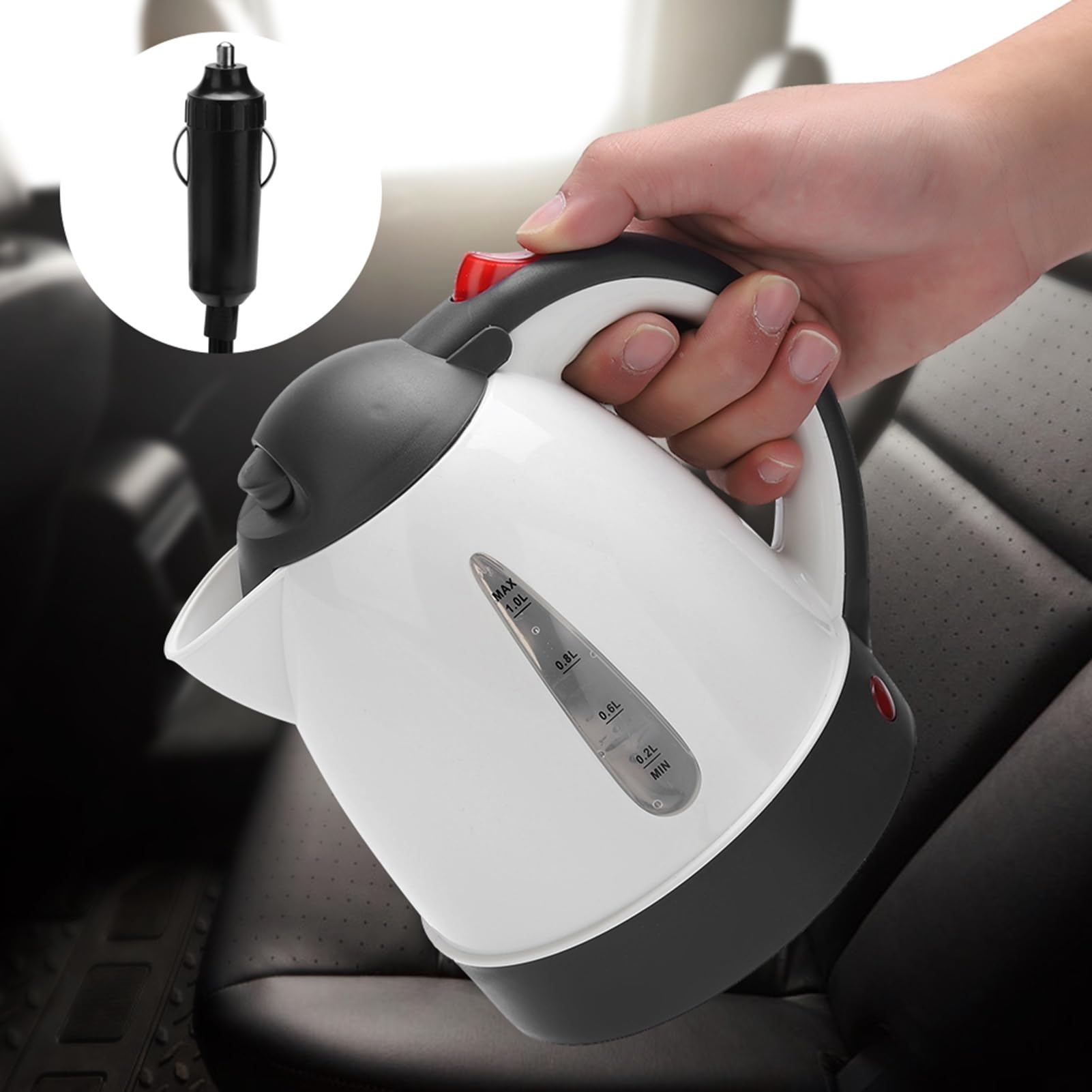 Bollitore da viaggio per auto, 12 V, 1000 ml, piccolo bollitore elettrico da viaggio, mini tazza per tè, caffè, zuppe e pasta