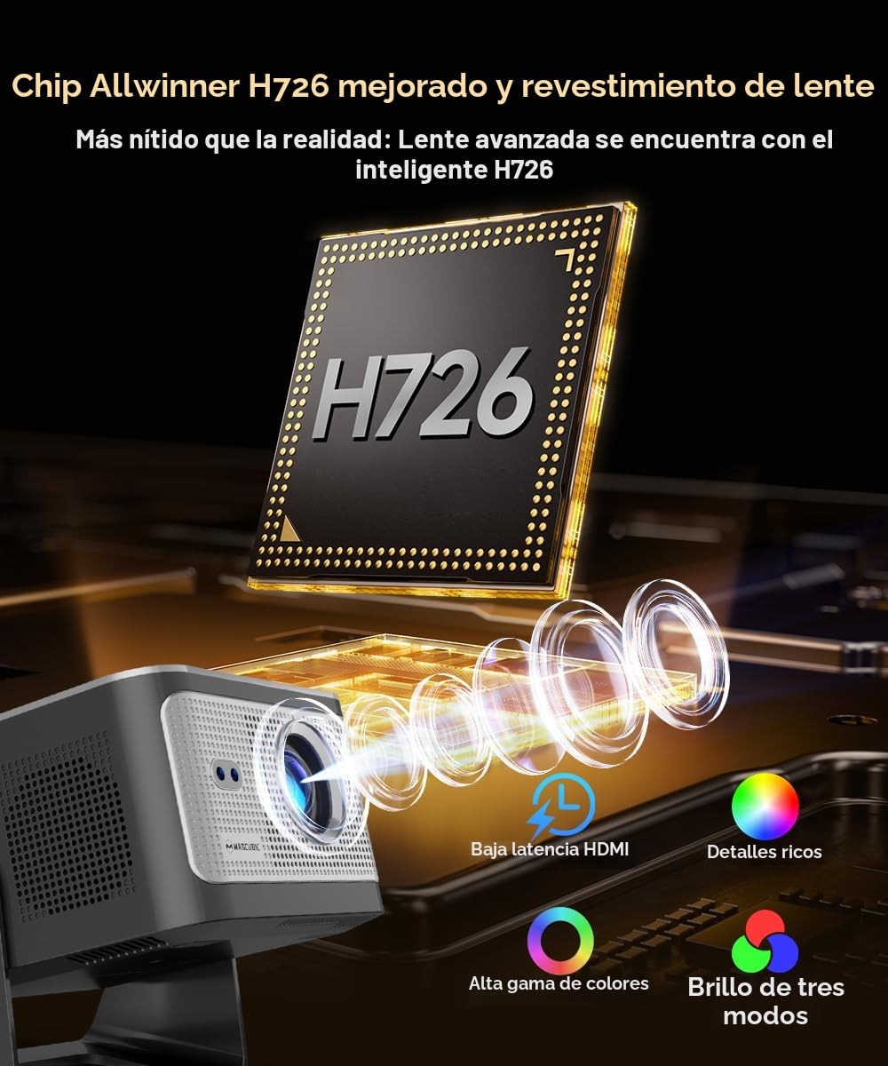 Magcubic Mini Proyector Portátil 4K 8K Soporte, Native 1080P, Android 14, WiFi 6 Bluetooth 5.4, 600 ANSI Lúmenes, Enfoque Automático, Rotación 180°, Altavoz 12W, Cine en Casa y Exterior HY350max