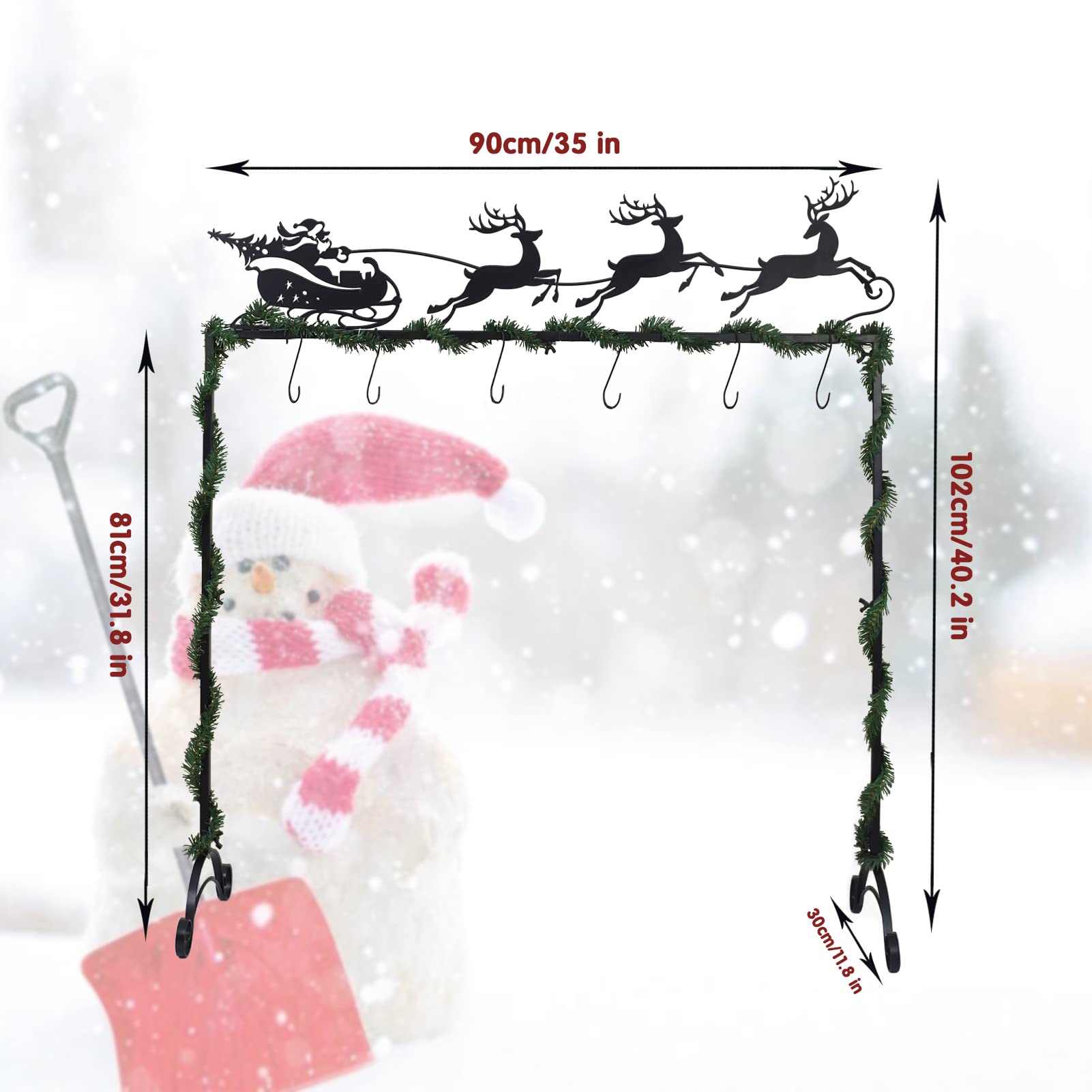 HUTHDAK Metal Christmas Elk Cart Stocking Holder Stand with 6 Hooks, Christmas Stocking Holder Stand for Floor. A Christmas Stocking Stand Will Add a Glorious Festive Touch to Your Room.