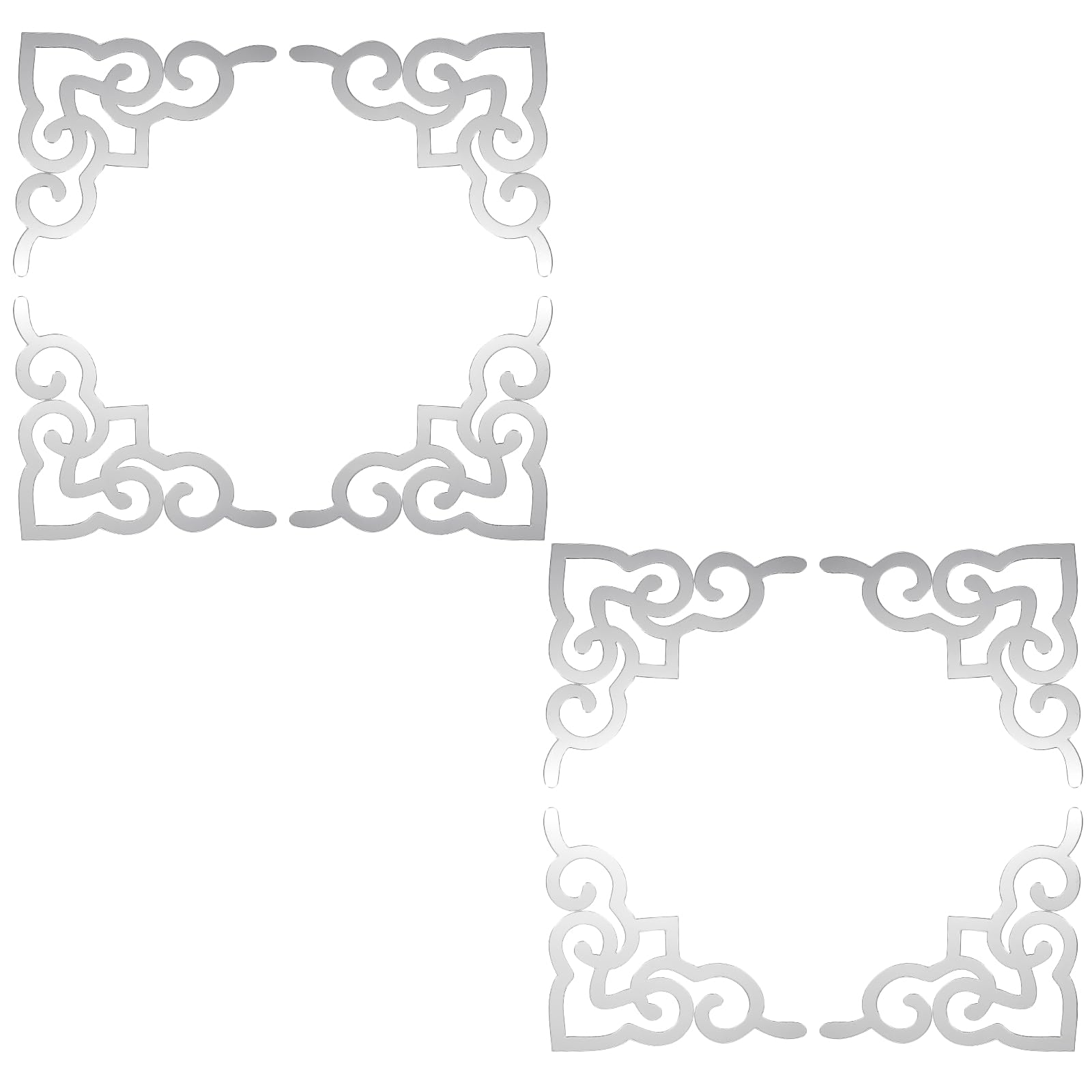 sourcing map 8 Pcs Hollow Mirror Wall Stickers, Acrylic Corner Decor Stickers Self Adhesive Mirror Stickers for Bathroom Living Room Bedroom Ceiling Office Decal (Silver Tone, 3.9 x 3.9)