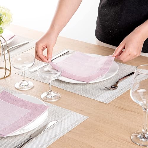 Miniatura 5 de Restaurantware Luxenap Super Lux Servilletas desechables de cena, suaves y duraderas, de 16 x 16 pulgadas, color blanco con hilos burdeos,