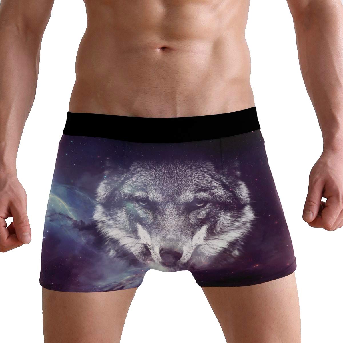 PUXUQU Mens Boxers Shorts Galaxy Wolf Face Boxer Briefs Underwear for Men Boy