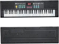 Instrumento de Piano Com Teclado Multifuncional Digital Elétrico 61 Teclas Com Microfone e Cabo USB, para Iniciantes e Amantes da Música, Preto