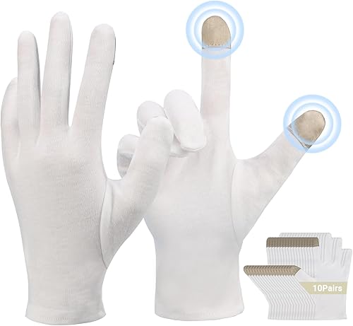 Miniatura 8 de ENPOINT Guantes blancos para hombre y mujer, 5 pares de guantes de algodón para eczema, cierre elástico, guantes de trabajo transpirables para manos