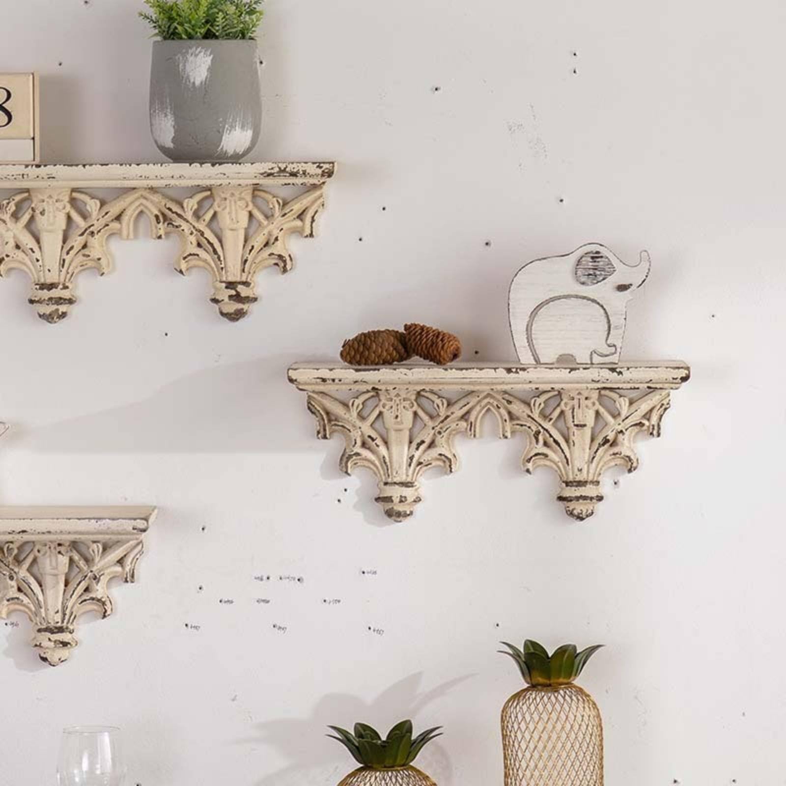 Mensola Stile Francese Mensola da Parete Scaffale Ripiano Console Vintage con Dettagli Scolpiti E Aspetto Invecchiato Materiale Magnesite E Legno per, Grande