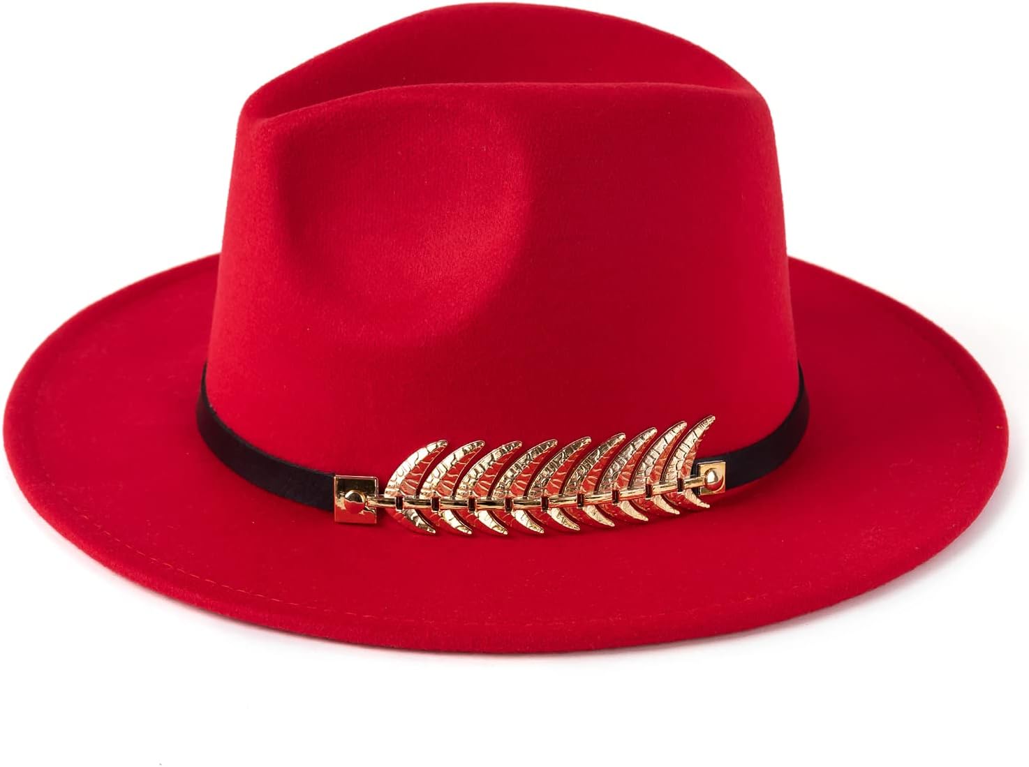 Women's Wide Brim Fedora Panama Hat with Metal Belt Buckle - Image 4