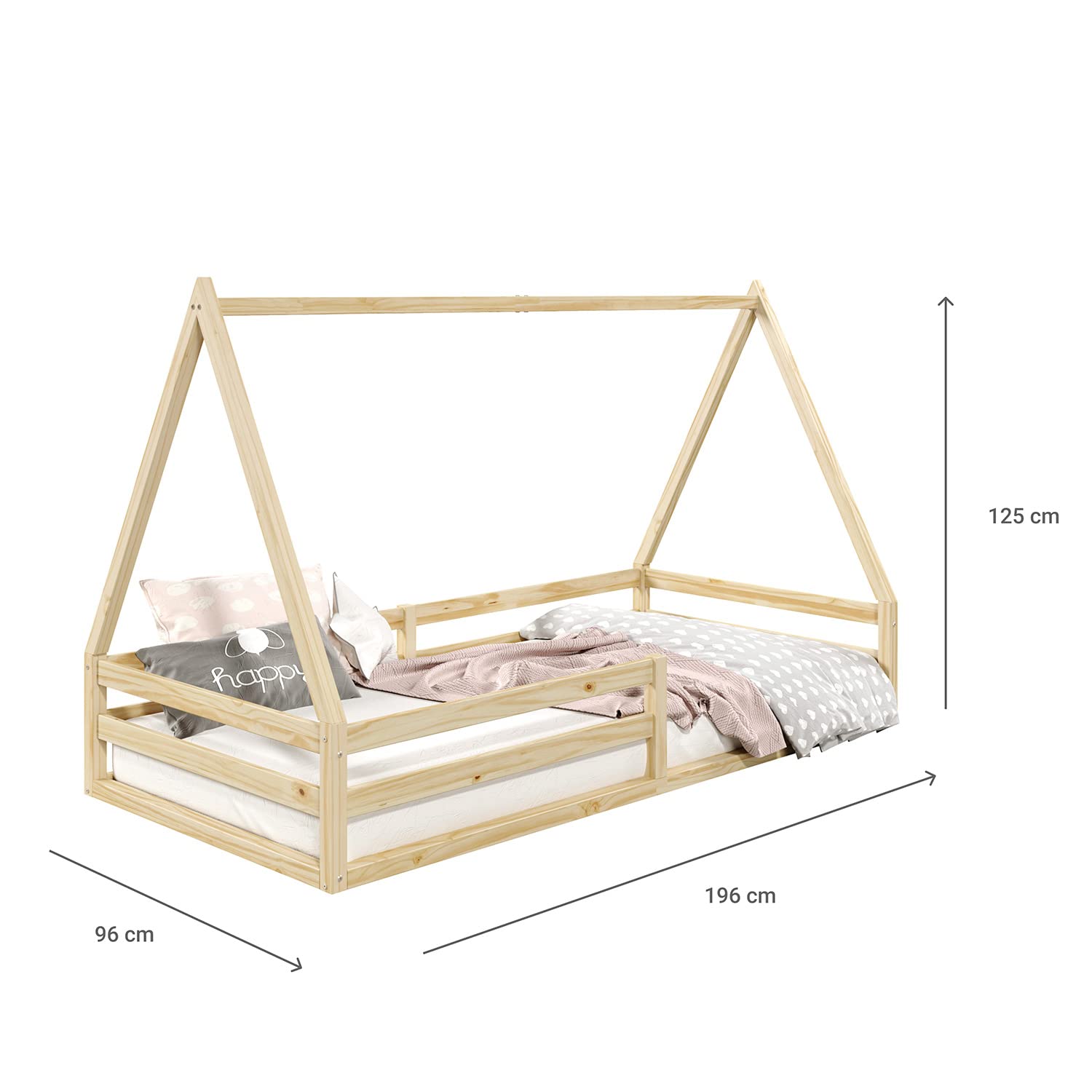 IDIMEX Lit cabane SILA 90x190 cm, lit Simple Enfant 1 Place Type Montessori, en pin Massif Finition Naturelle