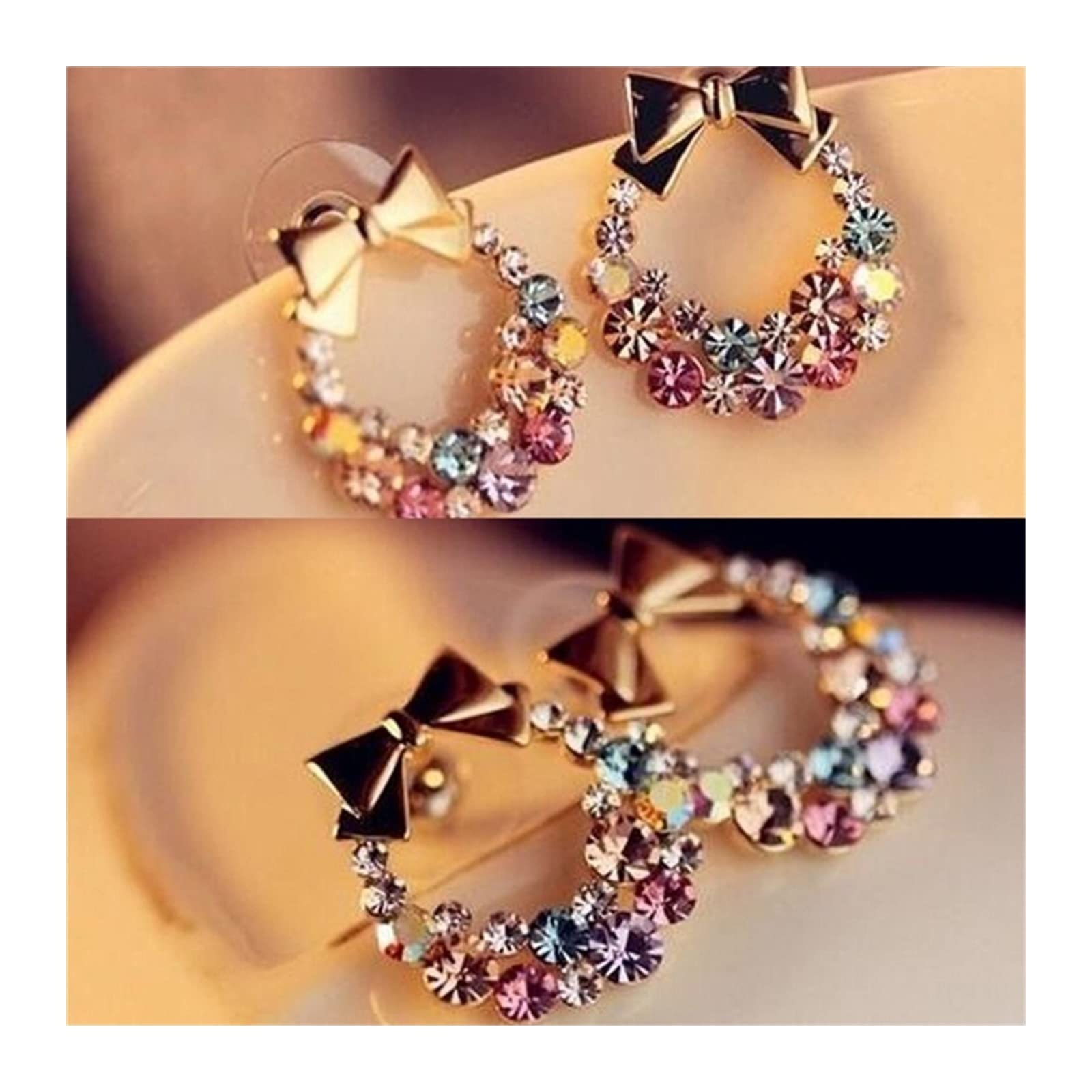 HJMMHX Damen-Ohrringe, modische Damen-Kristall-Ohrringe, Strass-Ohrstecker, Schleifen-Ohrringe, bunter Retro-Schmuck, Weihnachtsfeier-Ohrringe