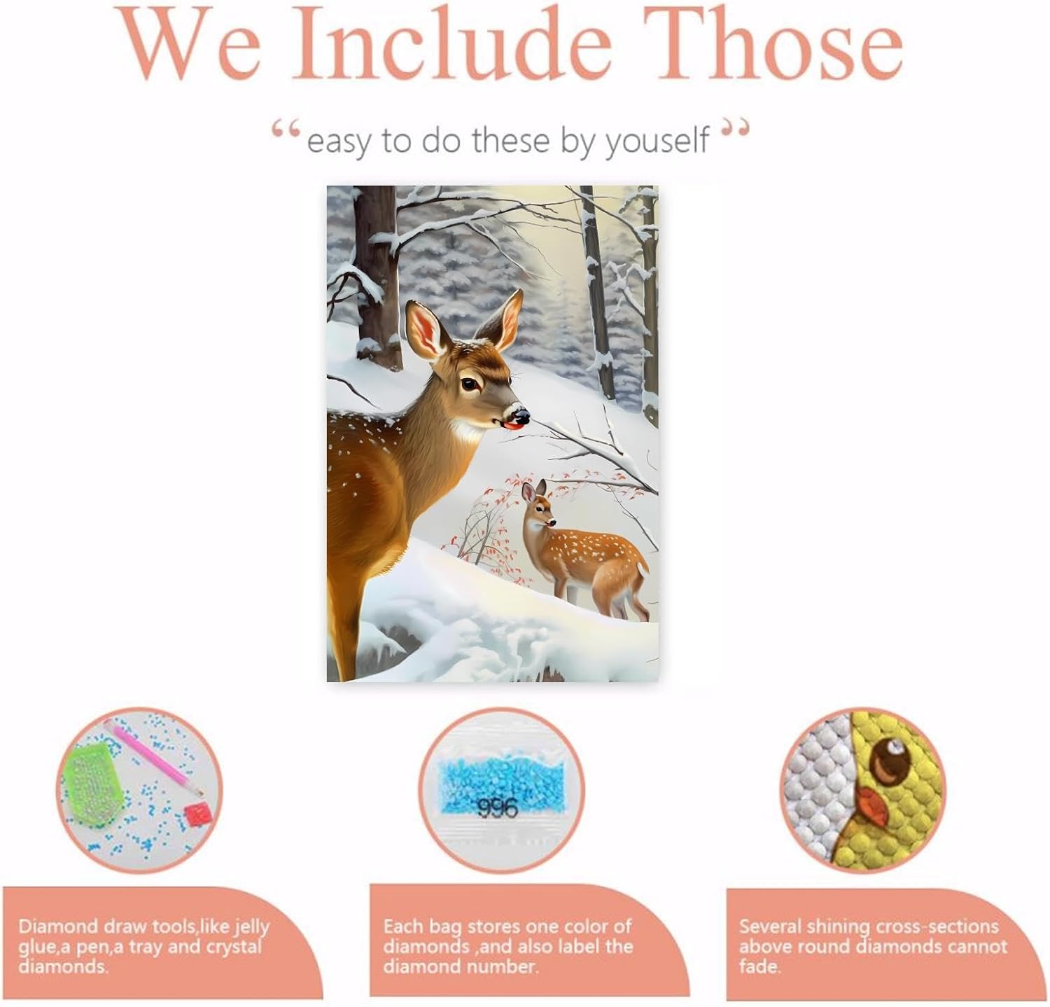 Worihut DIY Deer Theme Diamond Painting Kits for Adults - Deers in Snowy Forests Diamond Painting, 5D Full Diamond Art Round Diamond Crafts Personalised Gift, Home Wall Decor 20x30 Inch