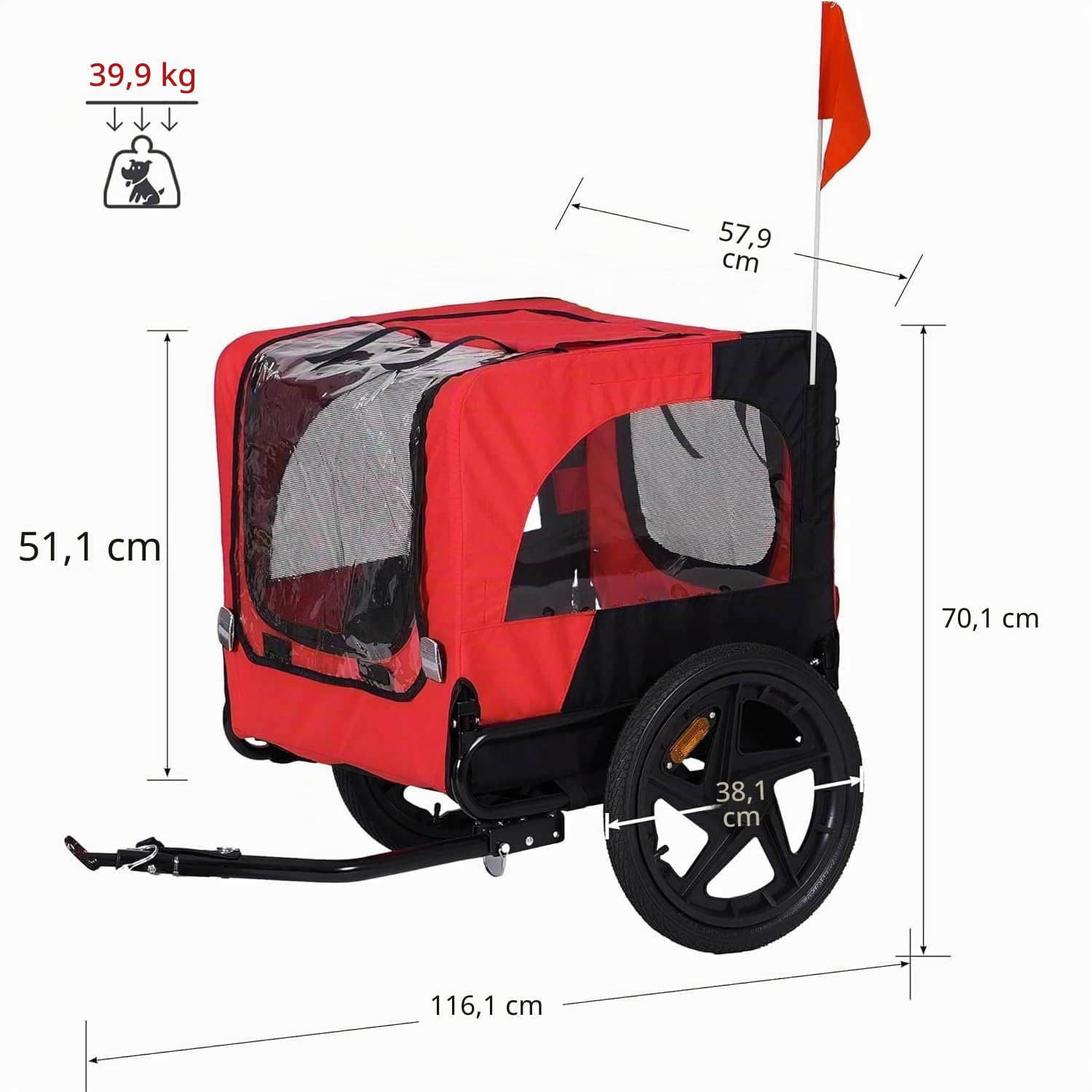 sogesfurniture Remolque plegable para bicicleta para perro, con acoplamiento, bandera, reflector, lona Oxford 600D, para perros