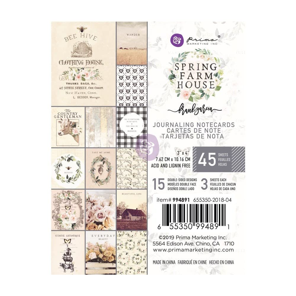 Prima Marketing 3"x4" Journaling Card Spring Farmhouse Journal Scrapbook Supplies Material for Craft Notebooks Decoupage Album Art