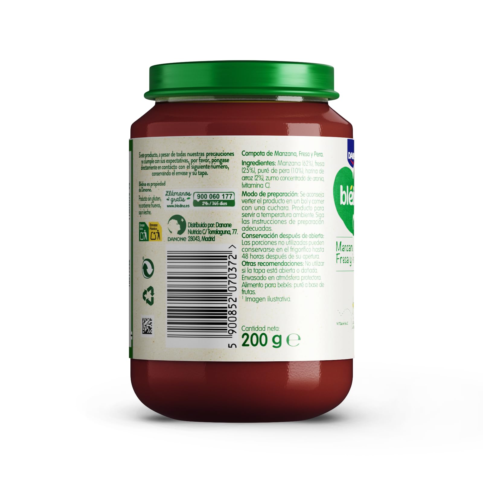 Blédina Tarritos de Manzana, Fresa y Pera para Bebé. Tarritos Blédina con Vitamina C y Sin Azúcares Añadidos. Alto contenido en fibra y Sin Lactosa. Desde los 6 Meses, Pack 6x200g