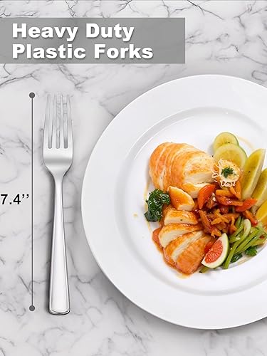 Vista 16 de WDF 100 tenedores rojos de Navidad, cubiertos de plástico desechables de 7.4 pulgadas para pasteles de postre, Navidad o uso diario