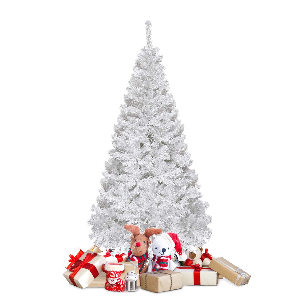 COSTWAY Albero di Natale 150/180/210/240 cm, Albero di Natale Bianco con 350/650/950/1138 Rami in PVC e Supporto in Metallo, Albero di Natale Artificiale per Casa, Ufficio e Negozio (150 cm)