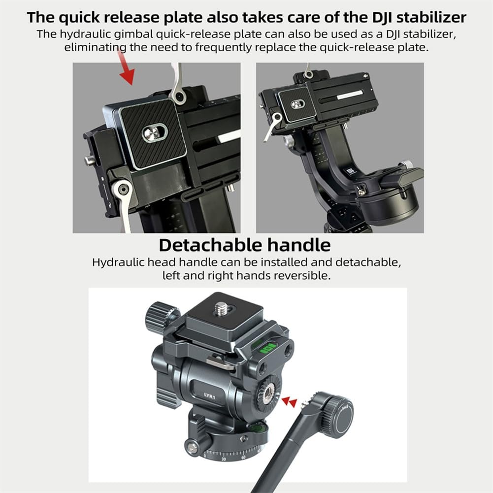 F38 Quick Release Fluid Video Gimbal - Gimbal panorámico de 360°, inclinación de 145° con extraíble para tomas de trípode
