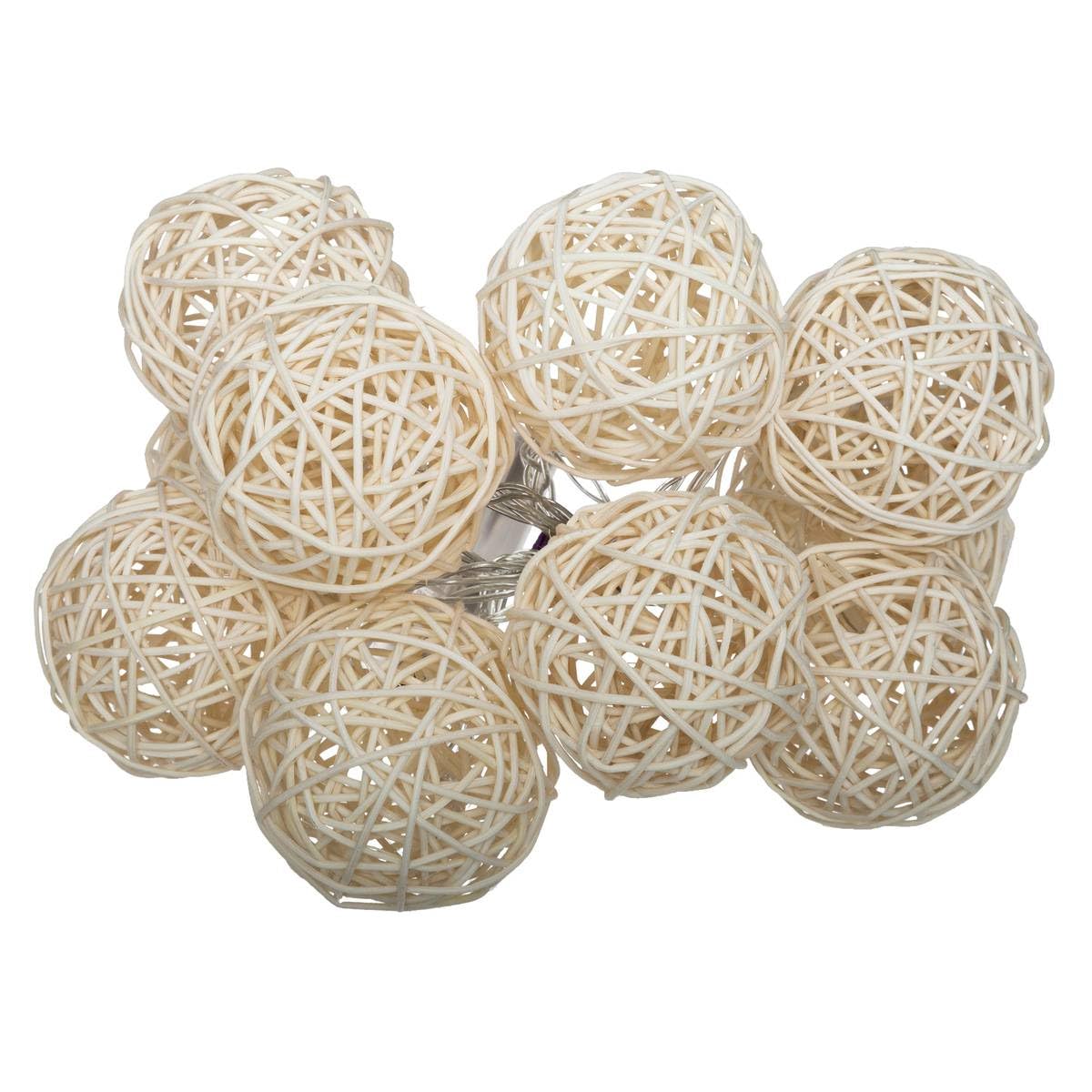 Atmosphera - Guirlande LED à pile - 10 boules - rotin - ivoire - L162 cm