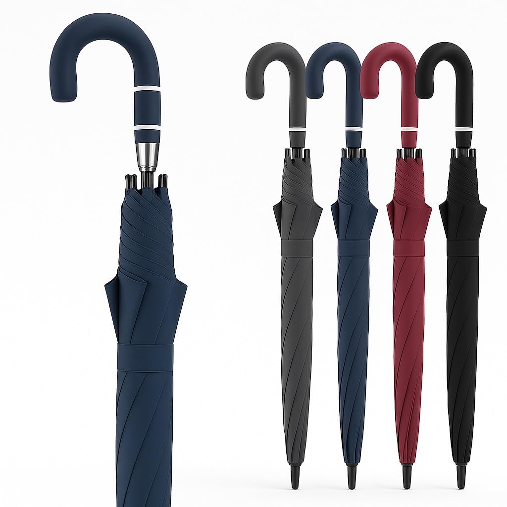 DANYX Kit 3 Ombrelli Grandi Antivento Automatici 129cm – Ombrello Uomo Donna con Struttura in Fibra di Vetro e Carbonio, Tessuto Pongee Impermeabile, Manico Curvo Antiscivolo