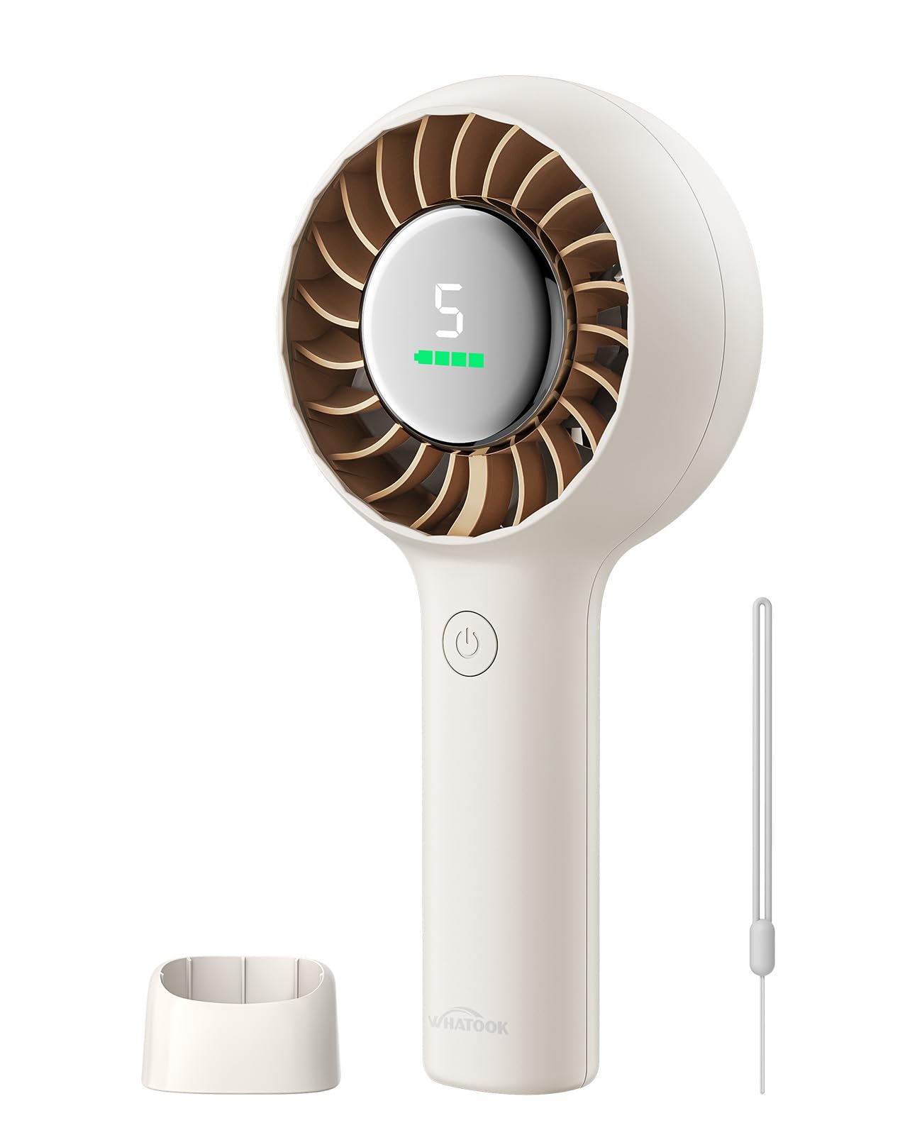 WHATOOK Portable Quiet Turbo Fan: 3-in-1 Handheld & Desk Fan with Base & Lanyard, Wide-Angle Airflow, Digital Display, USB-C Rechargeable, 5 Speeds, Up to 11H Cooling for Travel, Outdoor, Office, Gift