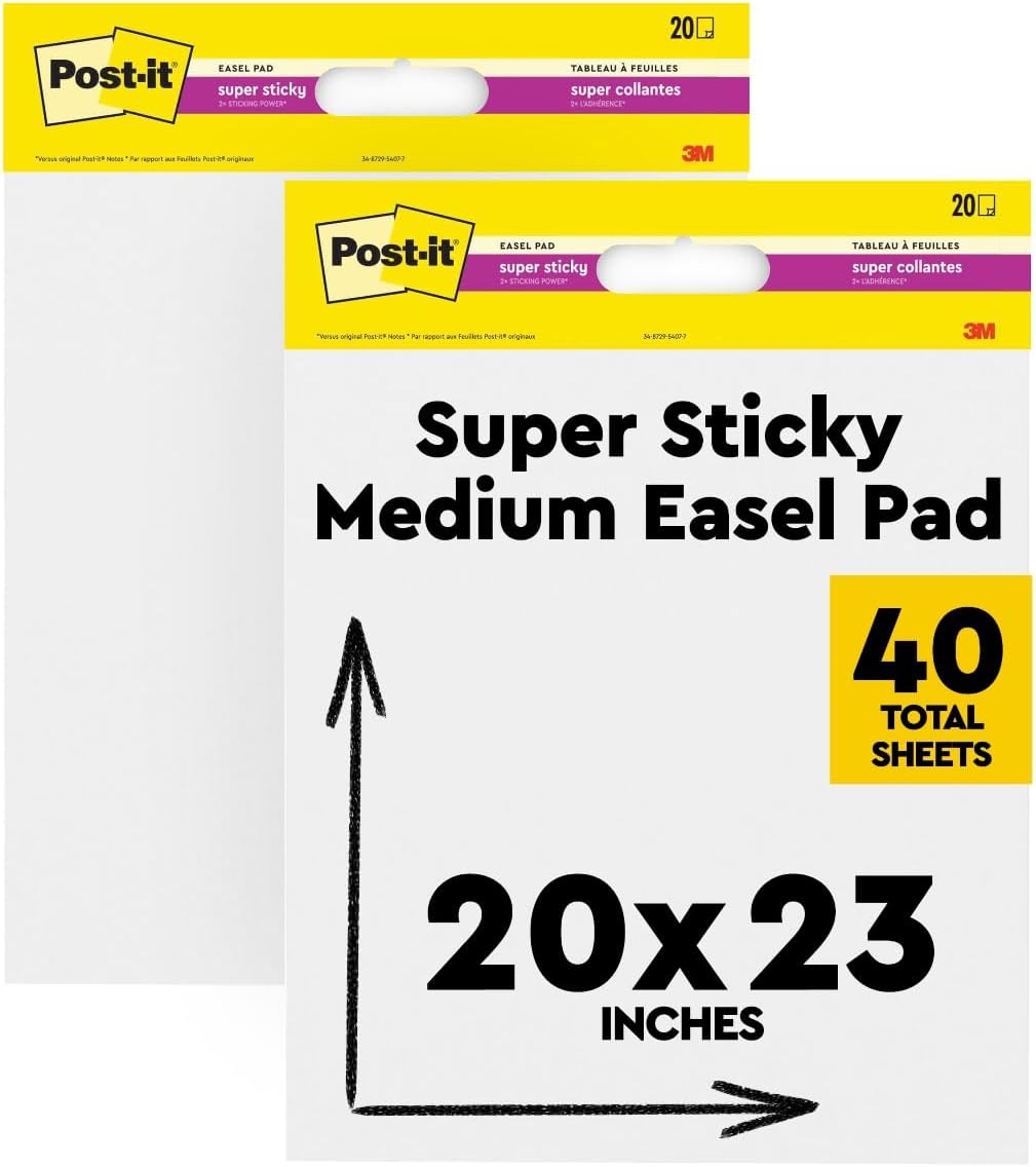 Post-it Super Sticky Easel Pad, 20 in x 23 in Sheets, 20 Sheets/Pad, 2 Pad/Pack, Great for Virtual Teachers and Students (566B-2PK)