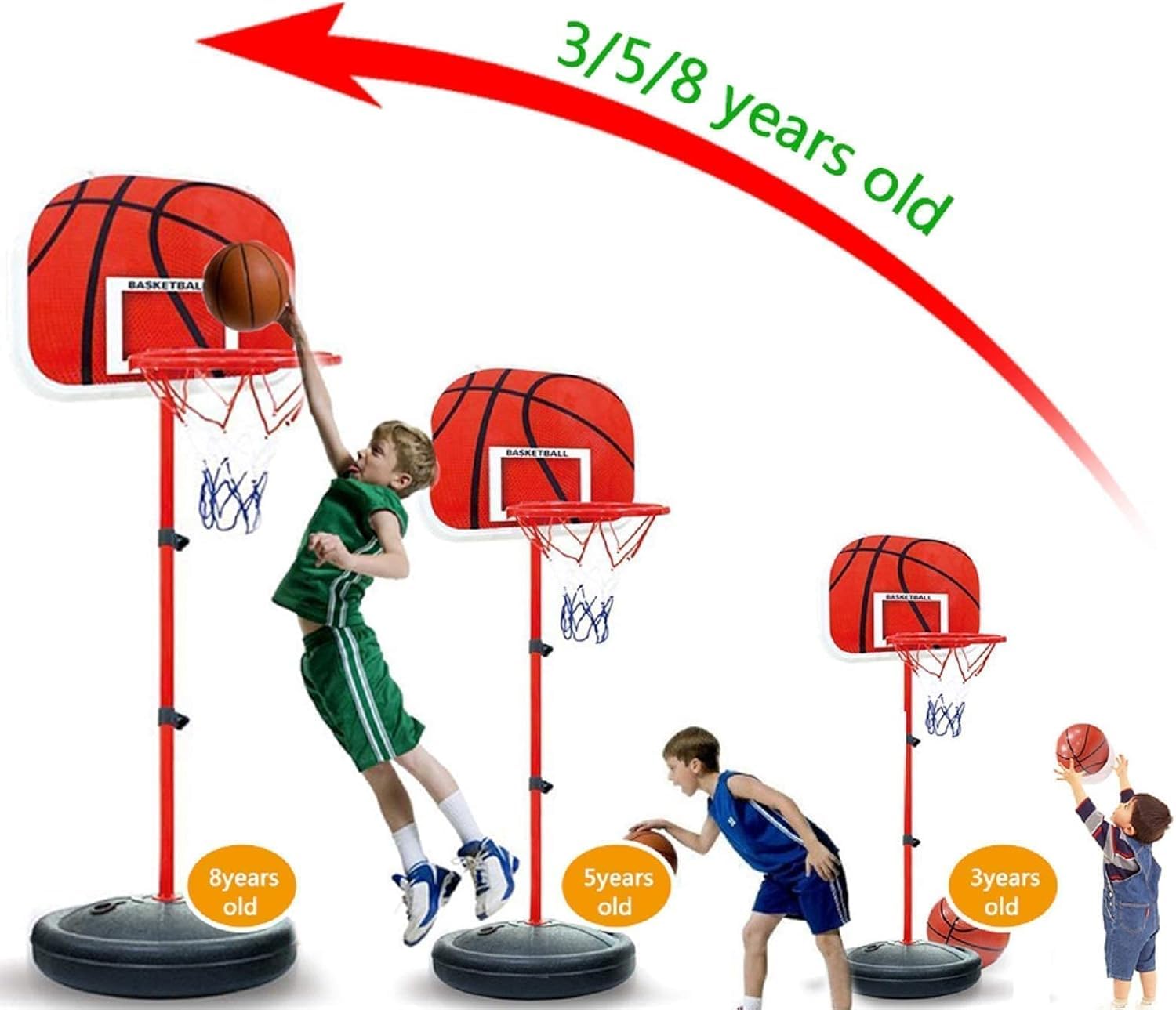 Tragbarer Basketballkorb Kinder 150cm Freistehender Basketballständer Outdoor Indoor Metall Rot