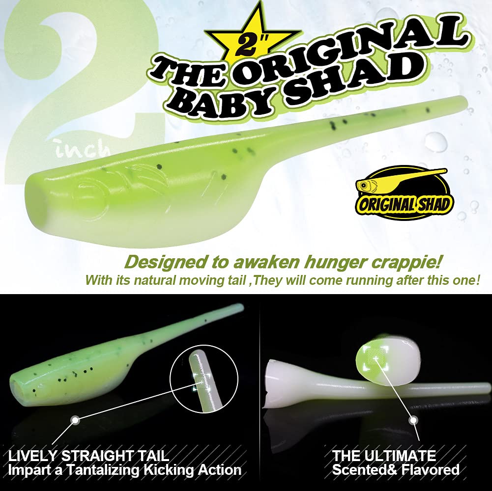 Crappie Fishing Lures Kit - 20-Piece Set With Baby Shad Soft Plastics & Jig Heads For Panfish, Bluegill