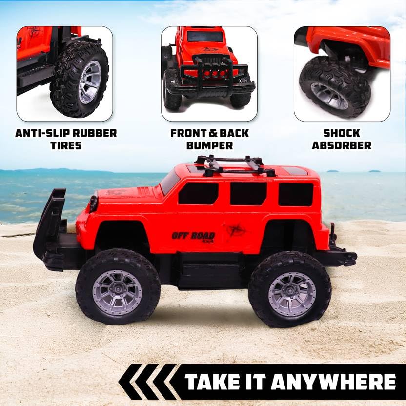 Image of Magicwand 1:18 Scale R /C Rechargeable Open Off-Road Jeeep with Gun Pistol Remote Lights & Music for Kids [Colors As per Stock]